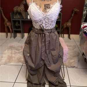 Justify White Lace and Brown Jumpsuit